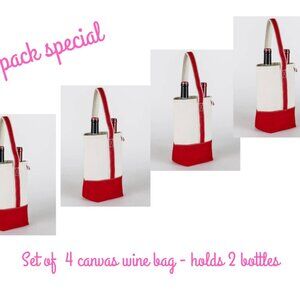 pack of 4 canvas double bottle wine carriers - red - new with tags